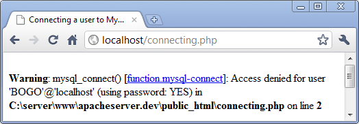connectingToMySQL Error